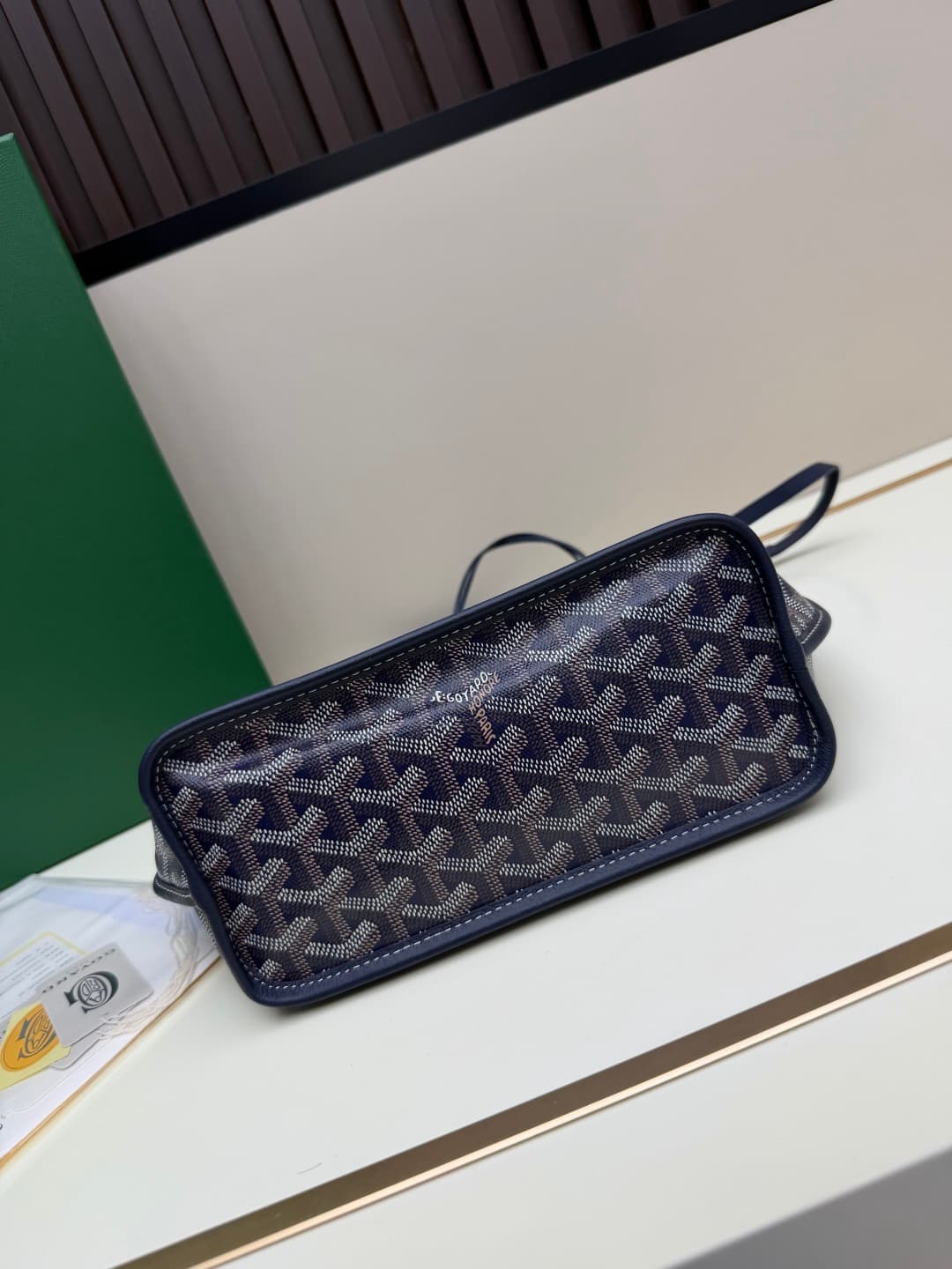 Goyard Mini Anjou Tote Goyardine Canvas with White Painted Mascot Navy Blue High