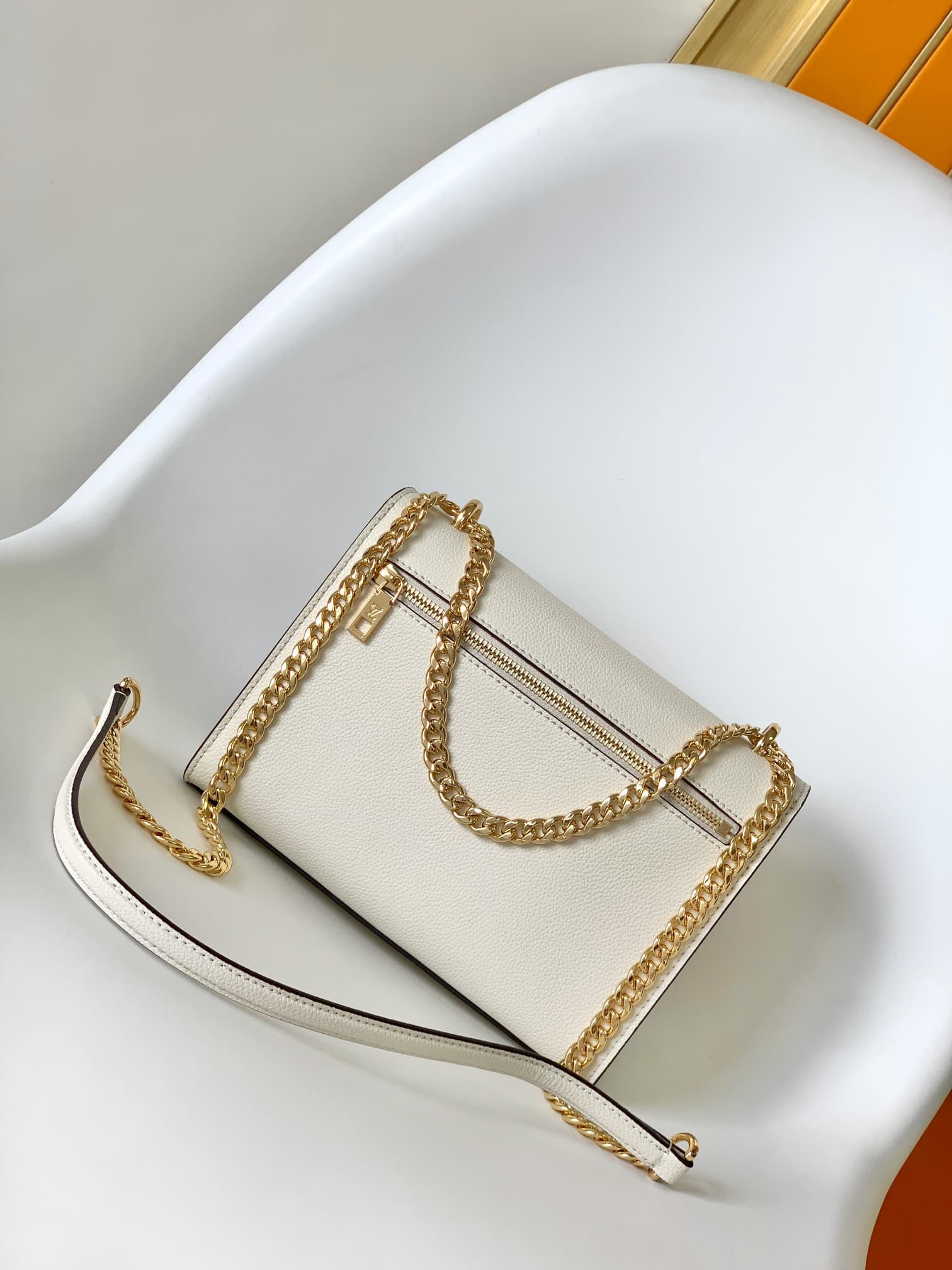 Louis Vuitton Soft Calfskin My Lockme Chain Bag White and Rose Ticolor M22190 High