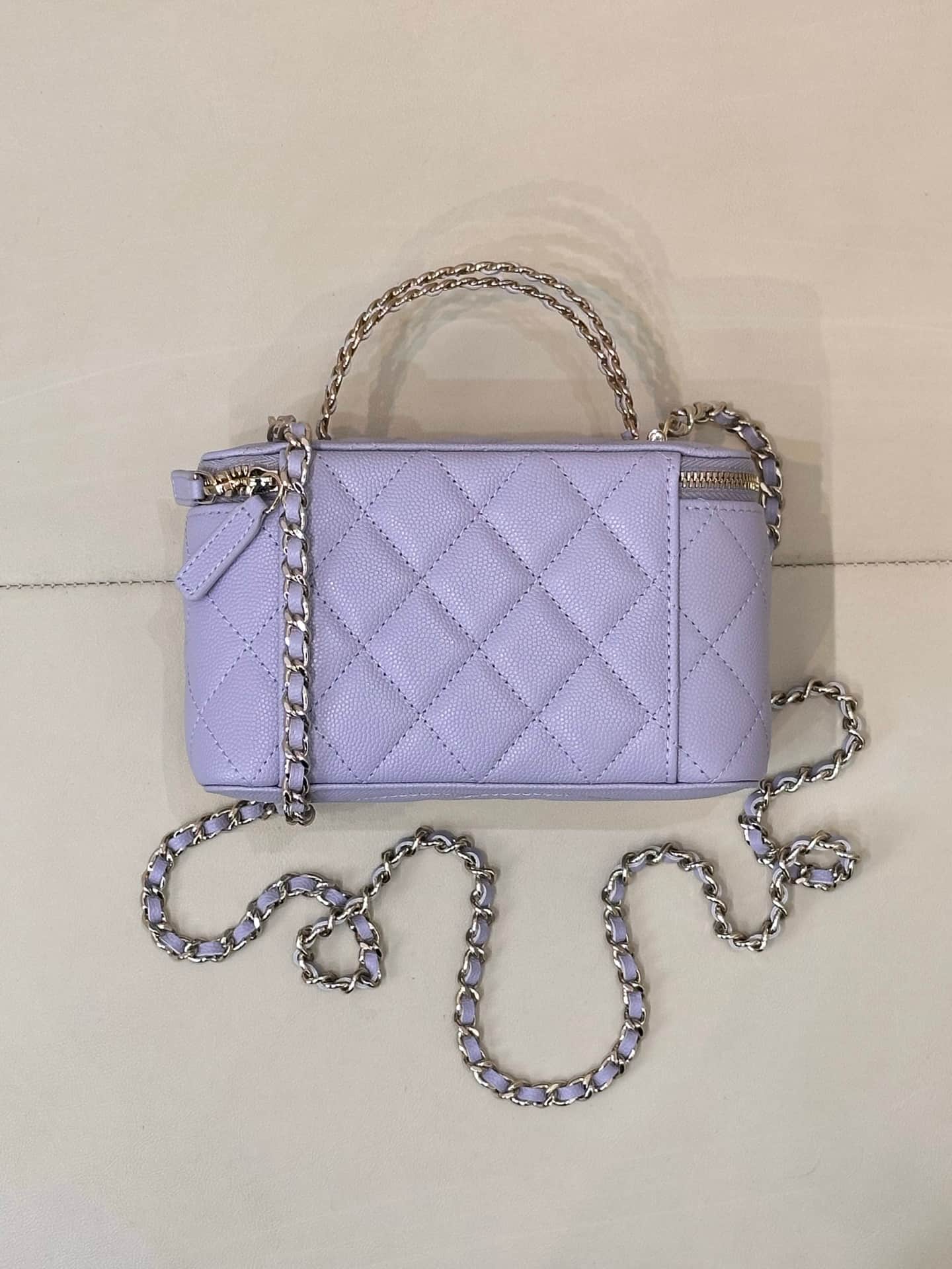 Chanel Classic Top Handle Vanity Case Grained Calfskin& Gold-Tone Metal Purple AP5182 TOP