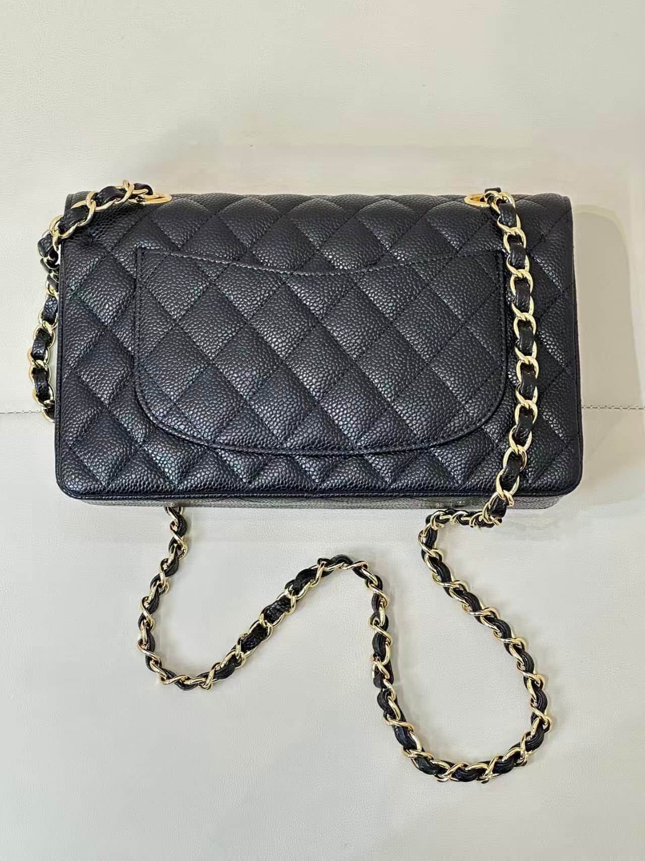 Chanel Small Classic Handbag Grained Calfskin & Gold-Tone Metal Black TOP