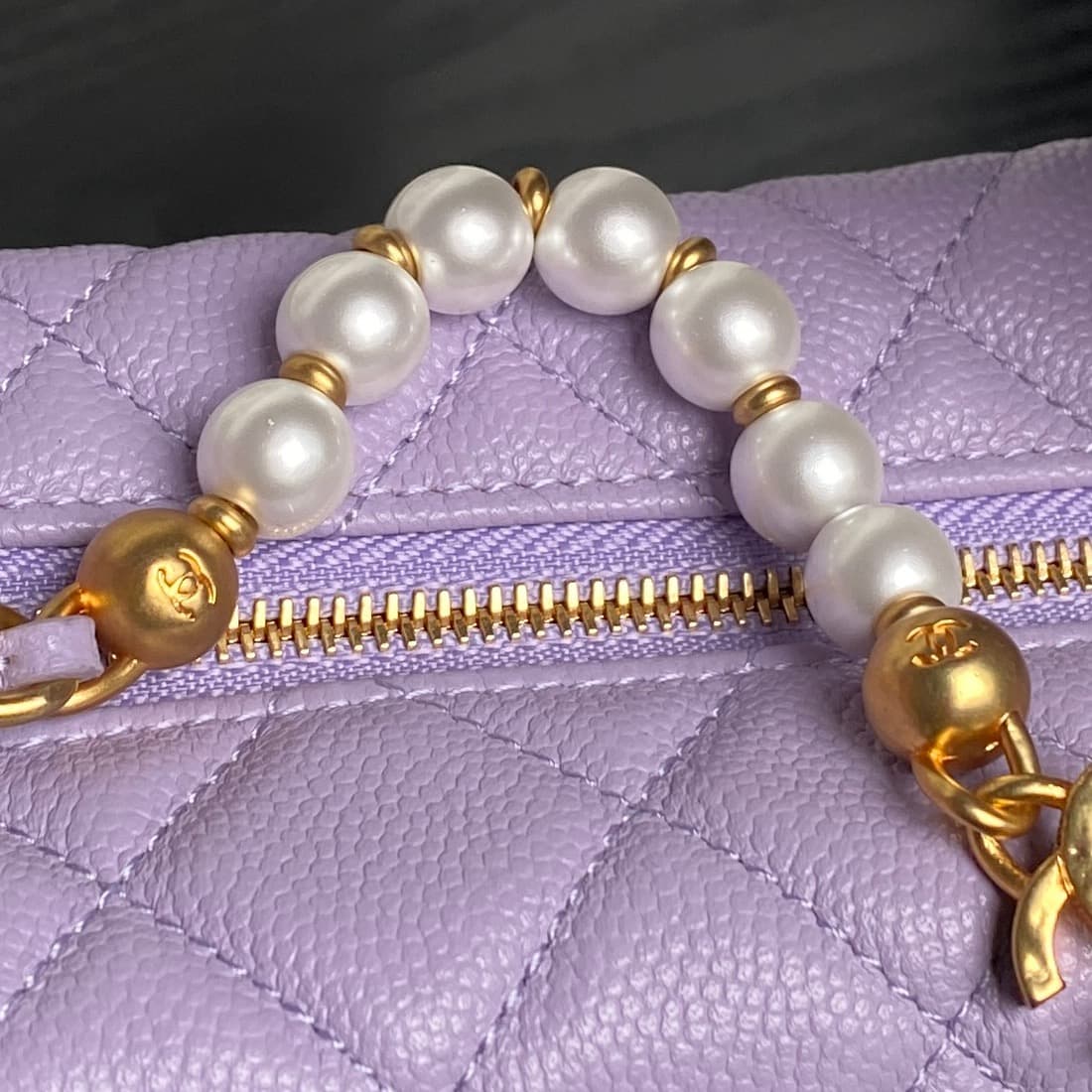 Chanel mini round hobo pouch bag AP4584 Grained Calfskin & gold-tone metal light purple high