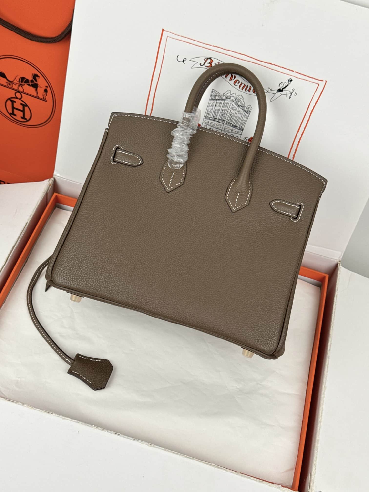 Hermes Birkin 25/30 Bag Togo Calfskin Leather Etoupe High