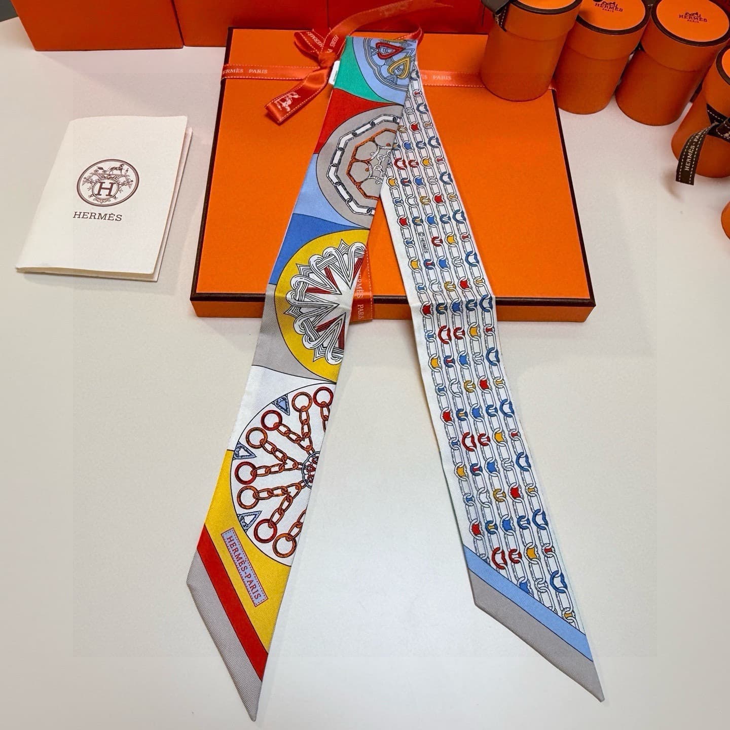 Hermes Silk L'Effet Kaleidoscope Twilly scarf