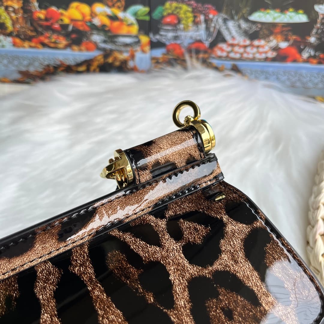 Dolce & Gabbana Mini Sicily handbag in leopard-print polished calfskin High