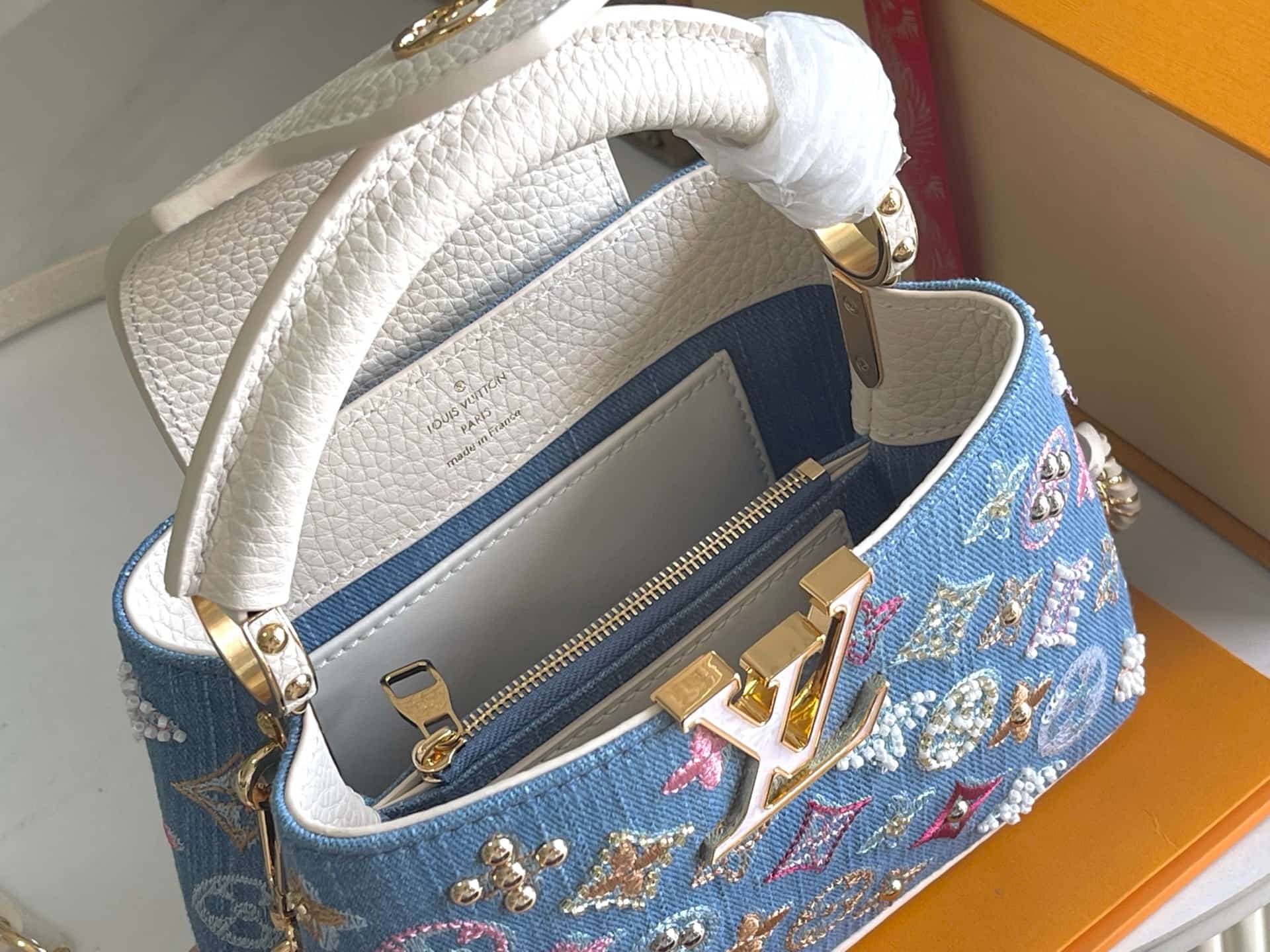 Louis Vuitton Capucines Mini Cowhide-leather trim Denim Blue/Cream M12947 TOP