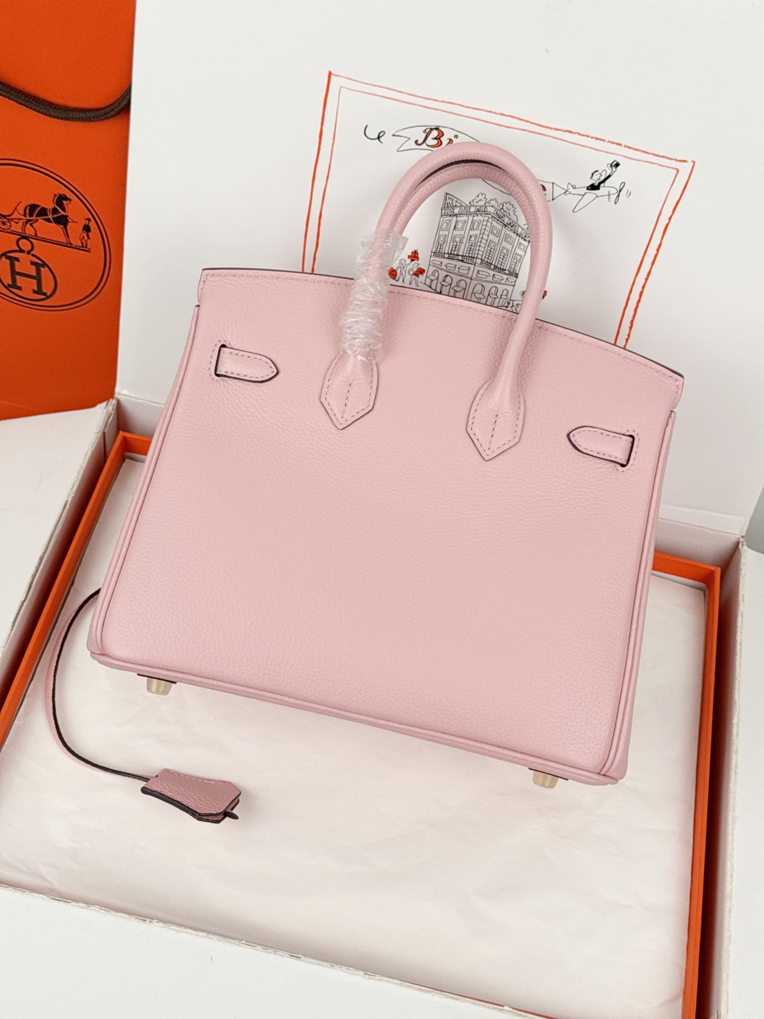 Hermes Birkin 25/30 Bag Togo Calfskin Leather Rose Sakura High