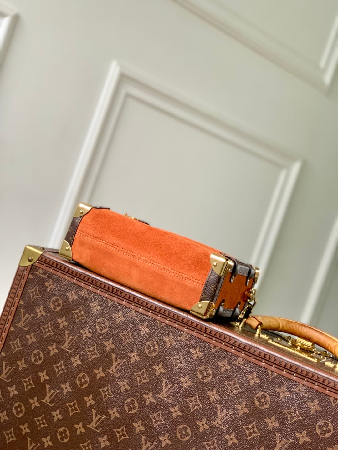Louis Vuitton Side Trunk MM Suede calfskin leather M15072 Tan High