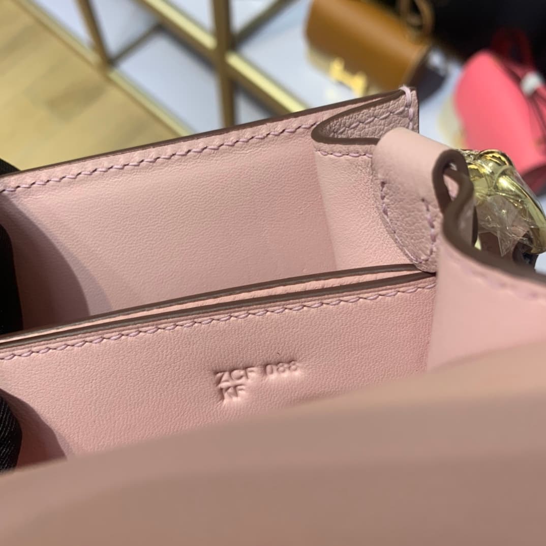 Hermes Roulis wallet in Pink Calfskin Etoupe WAX Gold/Silver-Metal High