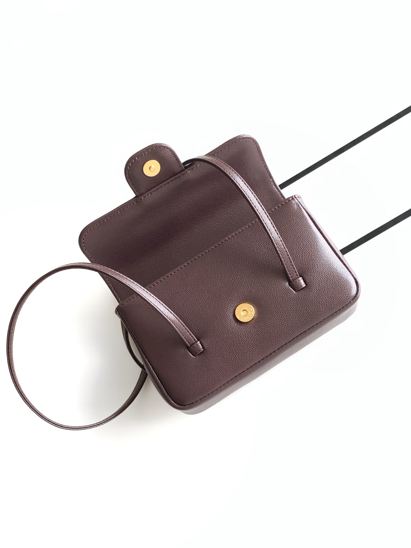 Chanel Clutch with Leather Strap Grained Shiny Calfskin & Gold-Tone Metal Dark brown AP5068 A