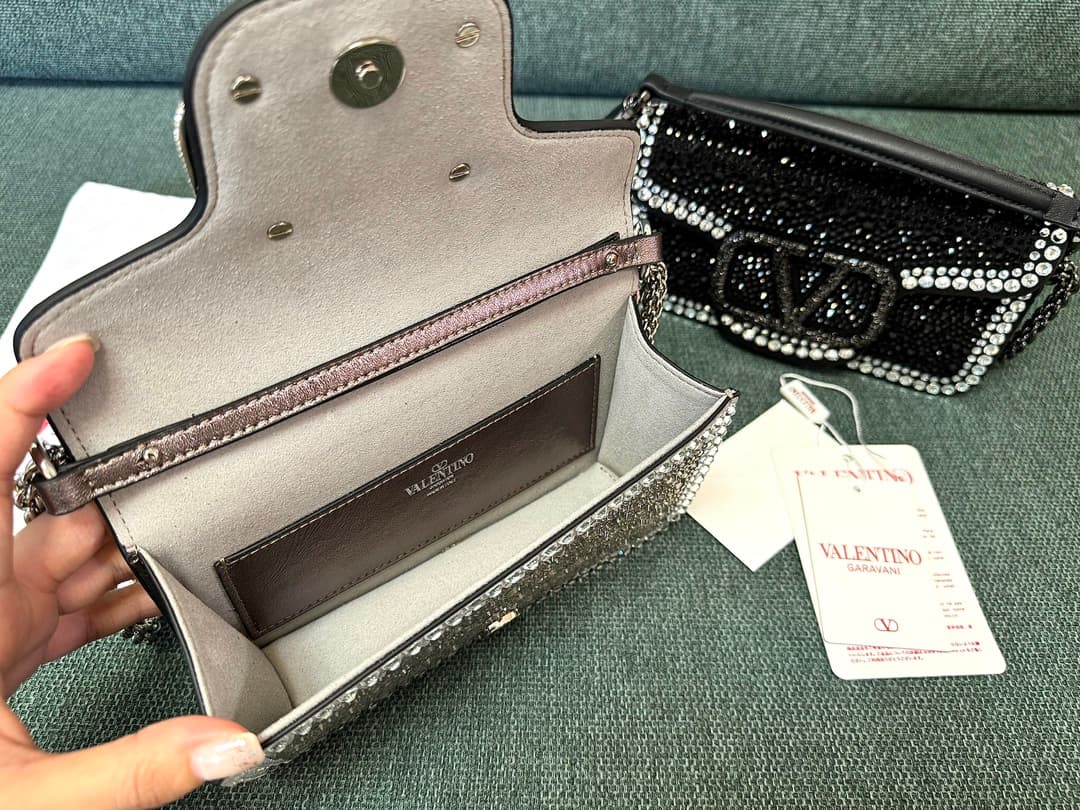 Valentino Garavani VLogo Loco Flap Embellished Leather Shoulder Bag Silver High