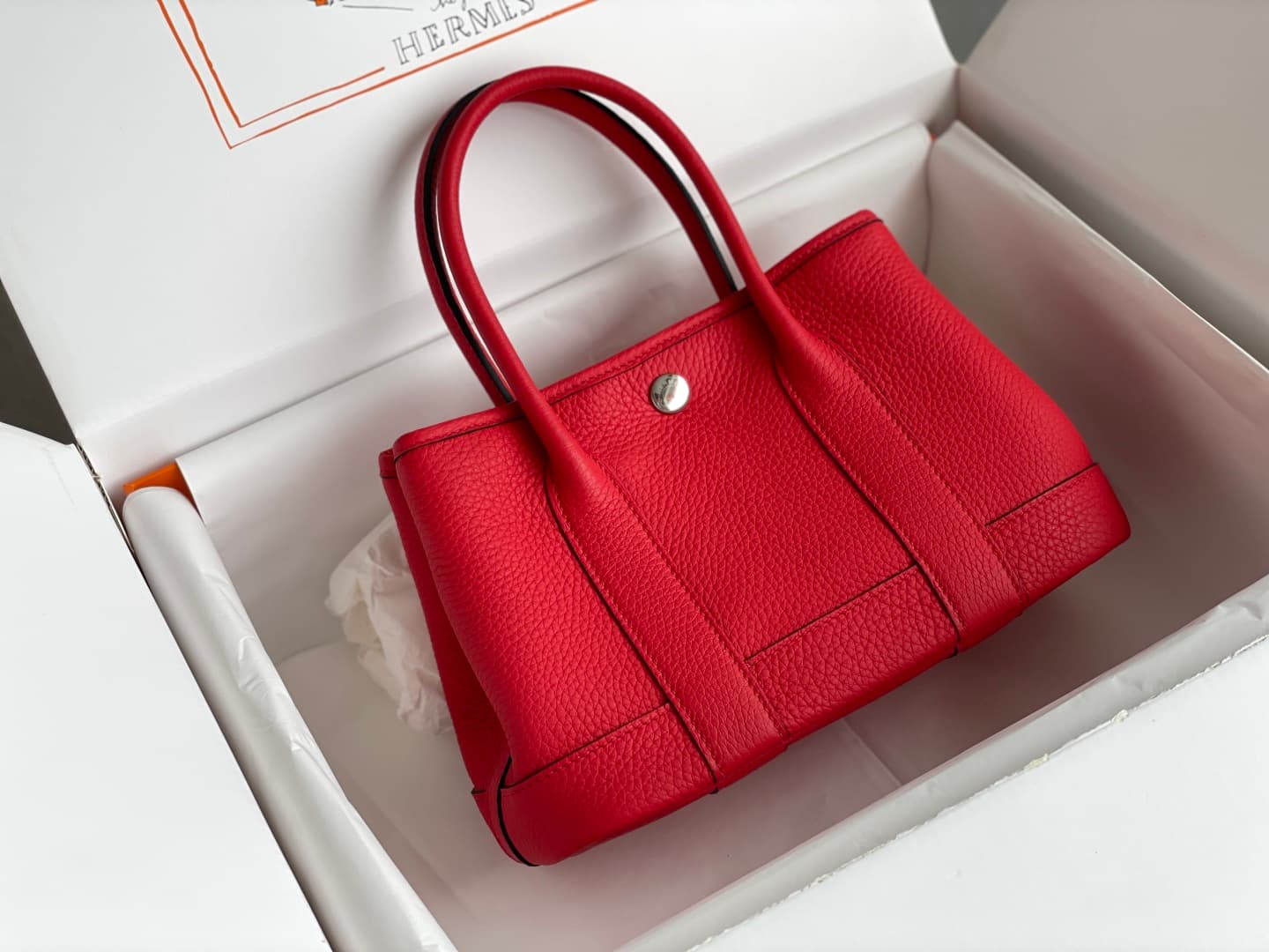 Hermes Garden Party 23 bag in Red Togo Leather WAX High