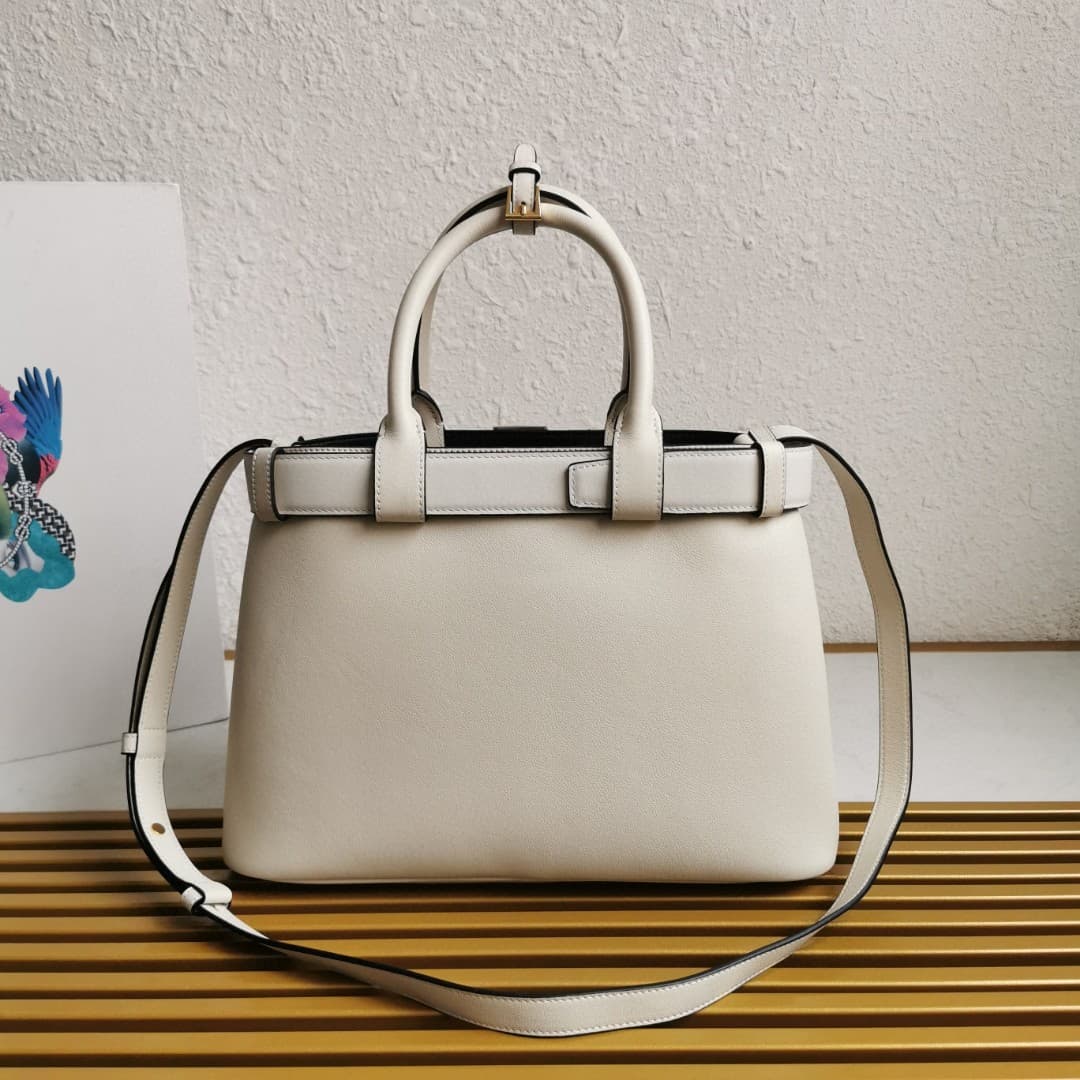 Prada Buckle small leather handbag with belt 1BA434 White/Black High