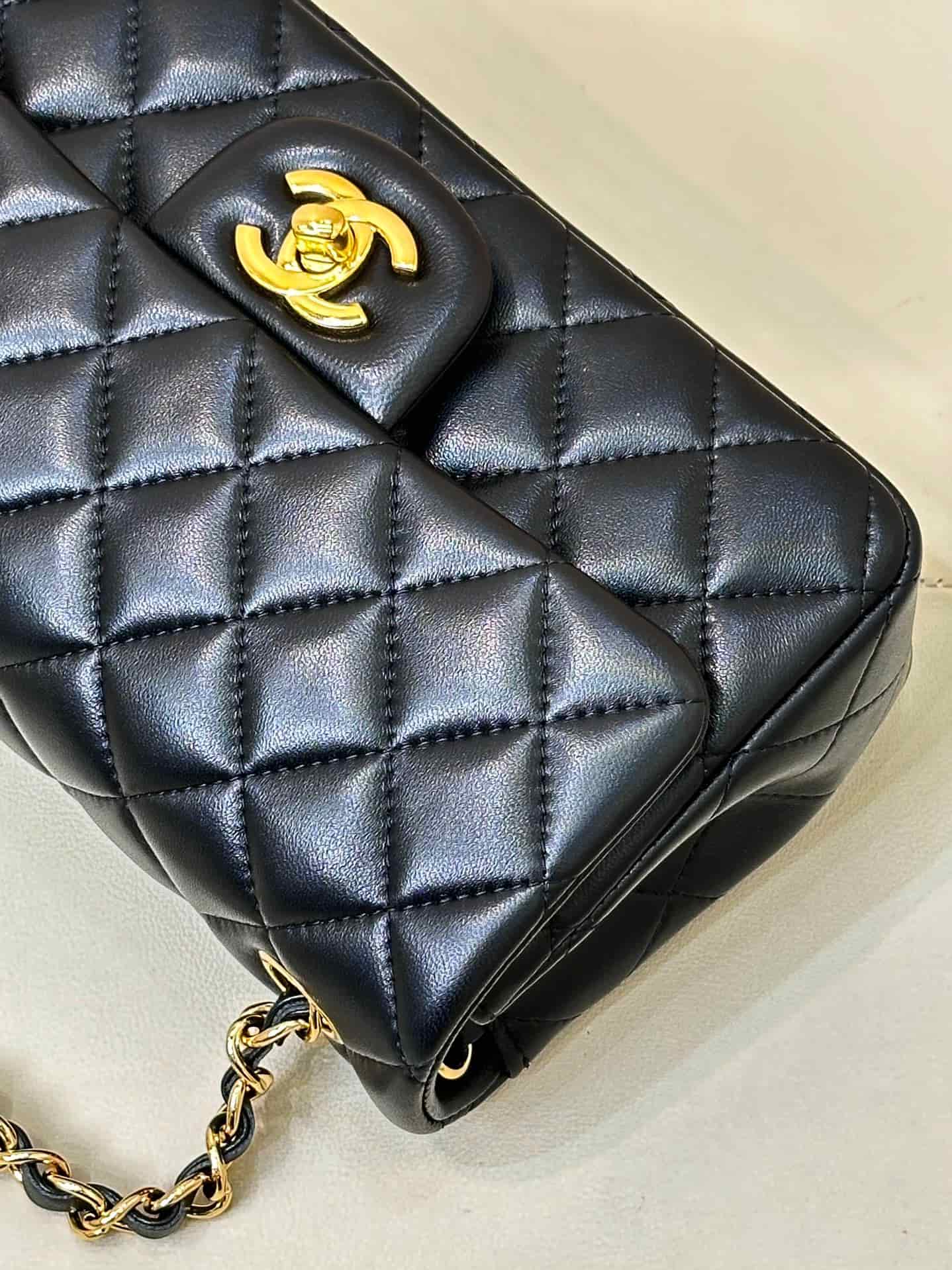 CHANEL Mini Classic Handbag Lambskin & Gold-Tone Metal A69900 Black TOP