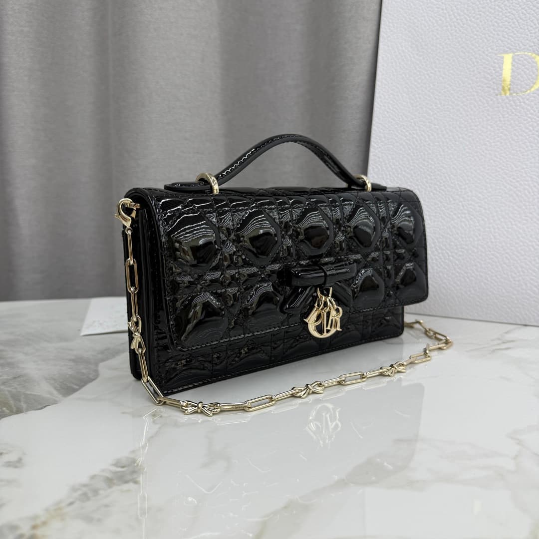 My Dior Mini Bag Black Patent Cannage Lambskin With Leather Bow High
