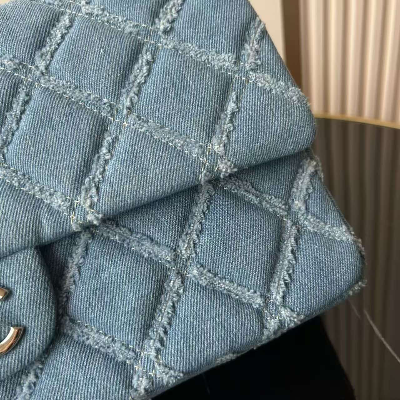 Chanel Medium Flap Bag Distressed Quilted Denim & Silver-Tone Metal Blue A