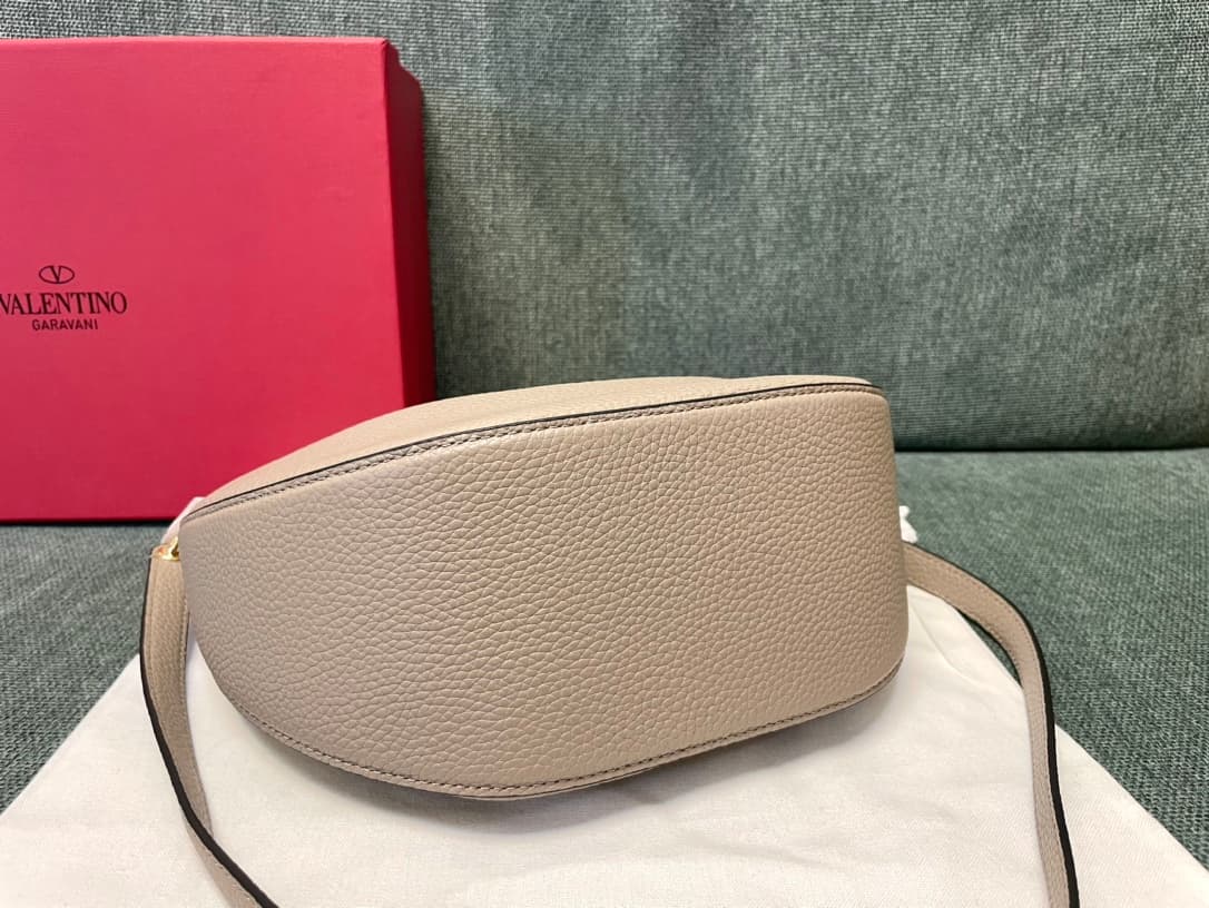 Valentino Garavani VLogo Moon small hobo bag in grey grained calfskin High