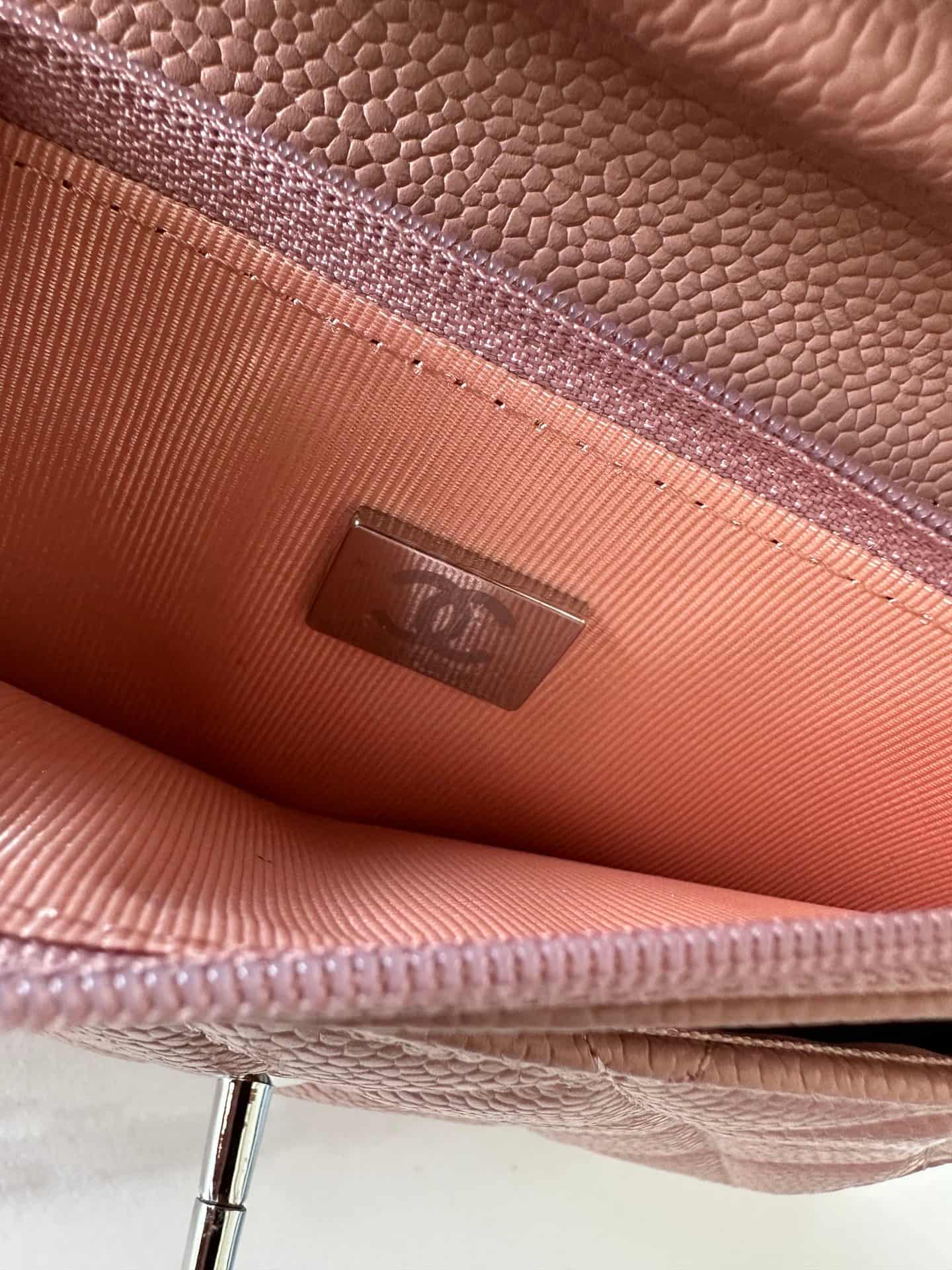 Chanel Classic Wallet on Chain Grained Shiny Calfskin & Silver-Tone Metal AP4241 Light Pink High