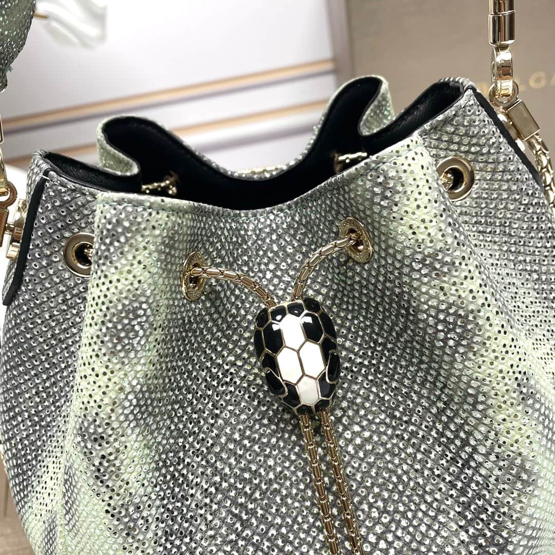 Bvlgari Serpenti Forever bucket bag in silver metallic grey karung B287614 High