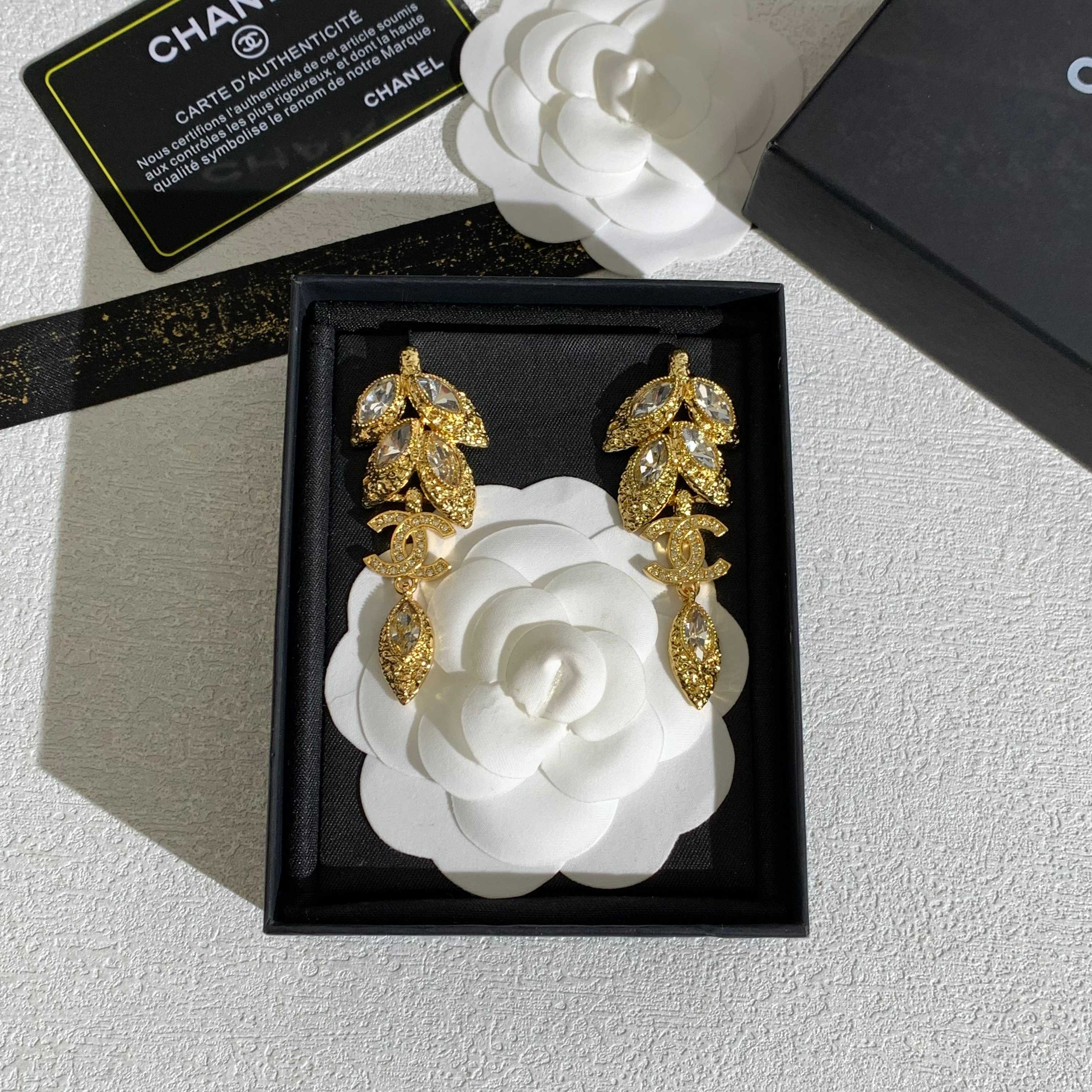 Chanel Golden Wheat Leaf Earrings High