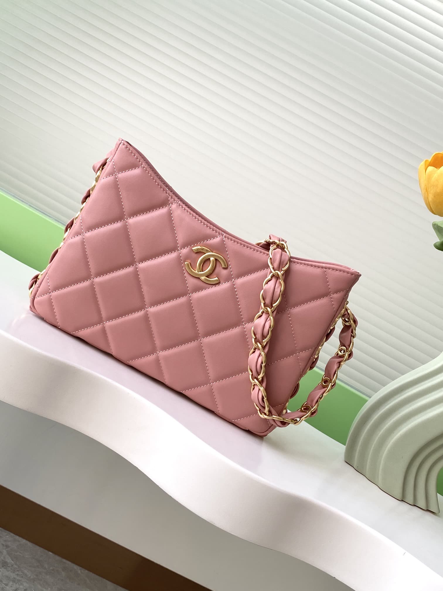 Chanel HOBO HANDBAG AS5177 Lambskin & Gold-Tone Metal Pink A