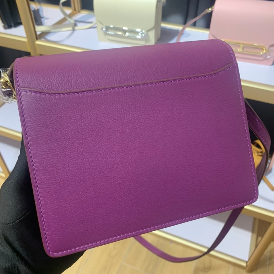 Hermes Roulis wallet in Anemone Calfskin Etoupe WAX Gold/Silver-Metal High