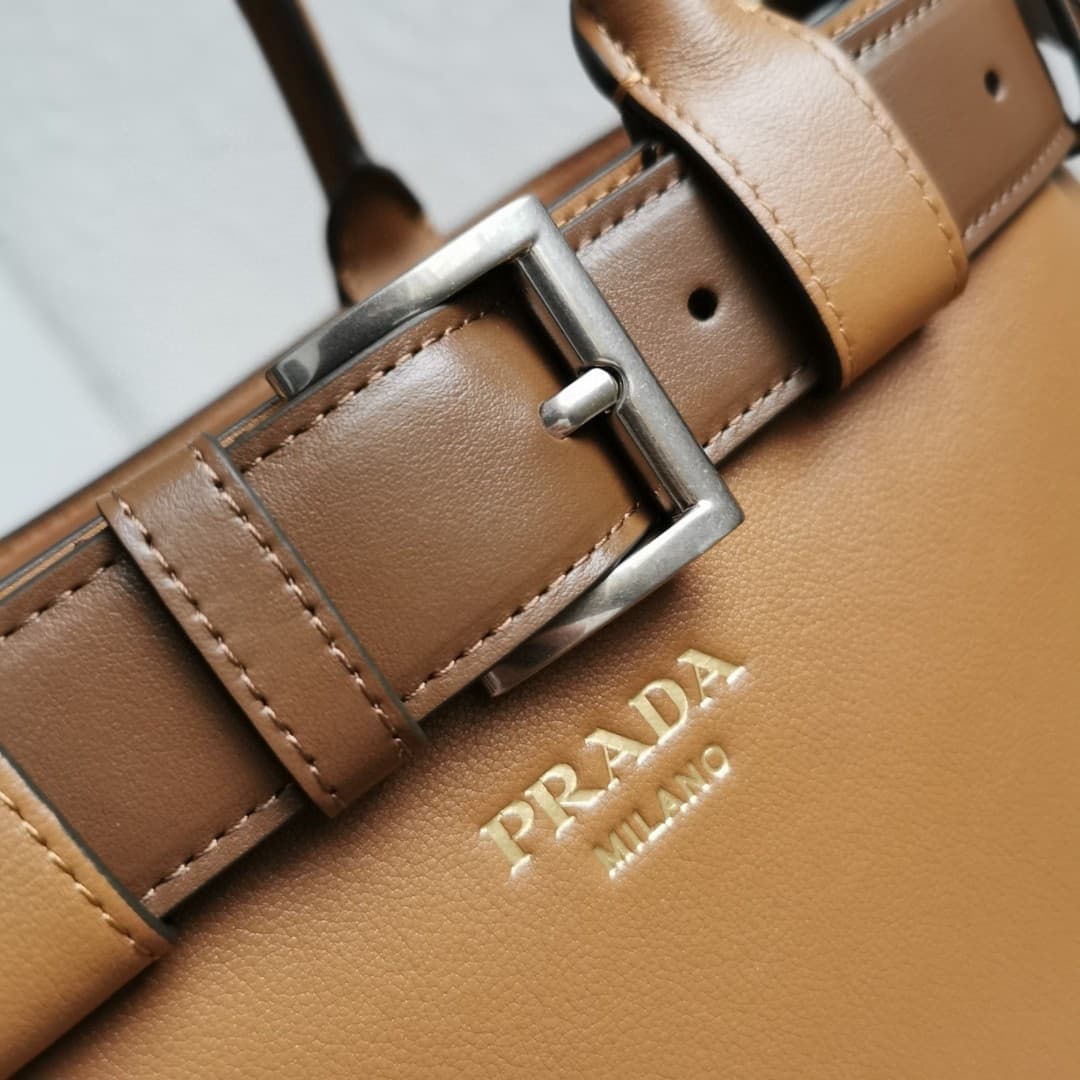 Prada Buckle small leather handbag with belt 1BA434 Caramel High
