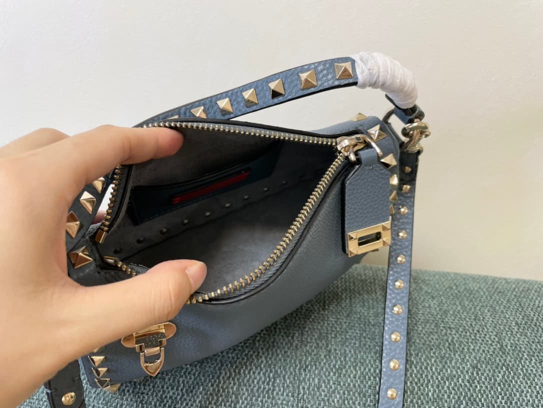Valentino Garavani Mini Rockstud crossbody bag in Blue Grained Calfskin High