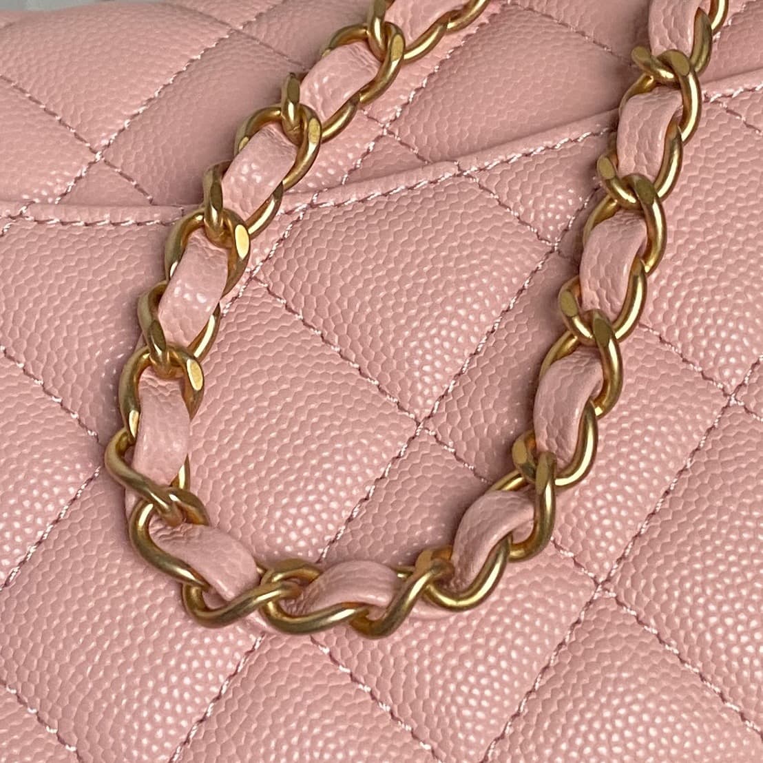 Chanel Mini Flap Bag with Top Handle Grained Shiny Calfskin &  Gold-Tone Metal Pink AS5702 A