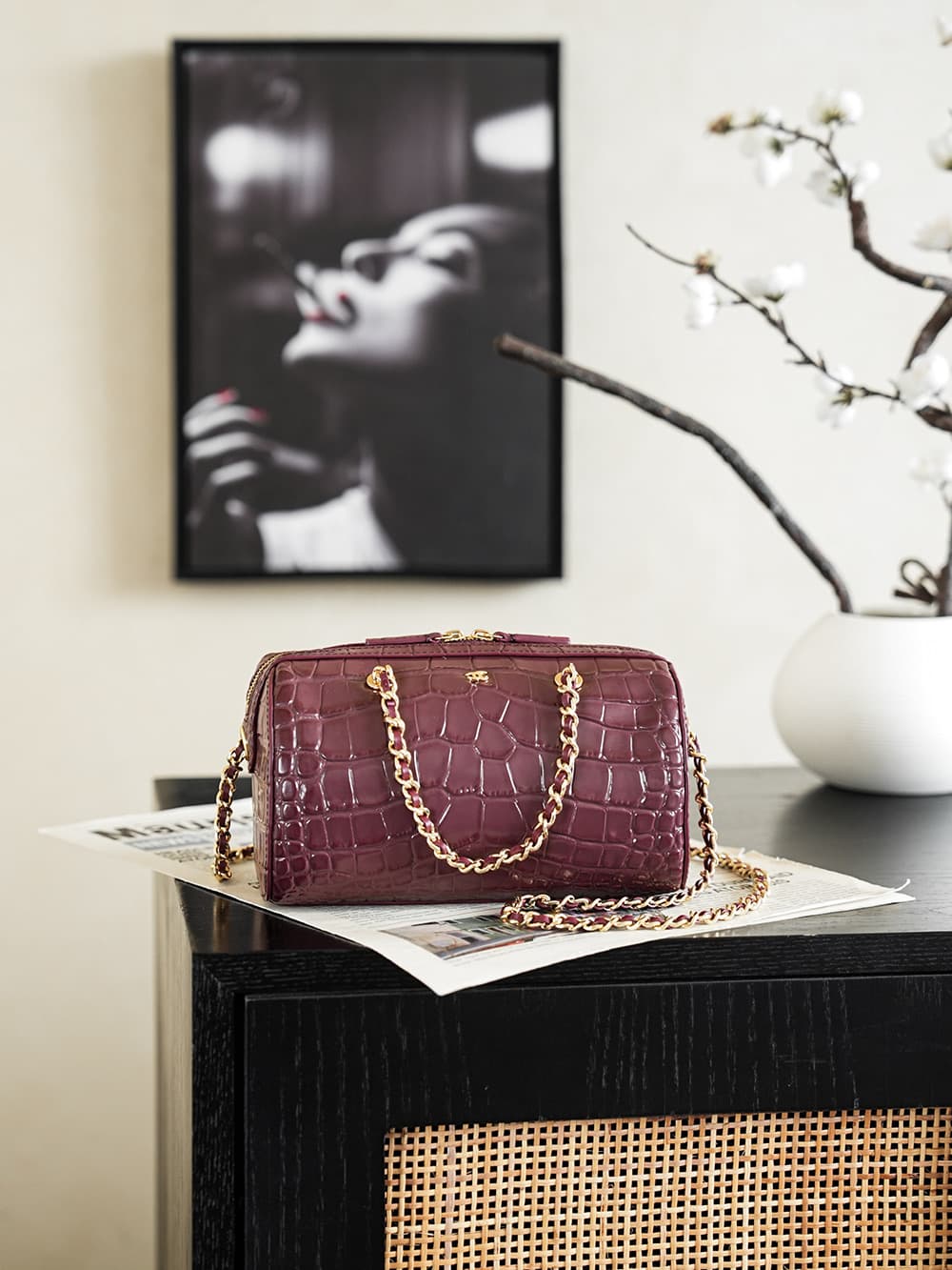 Chanel Mini Timeless Classic Barrel Bag crocodile-embossed calfskin& Gold-Tone Metal dark burgundy AP5390 A