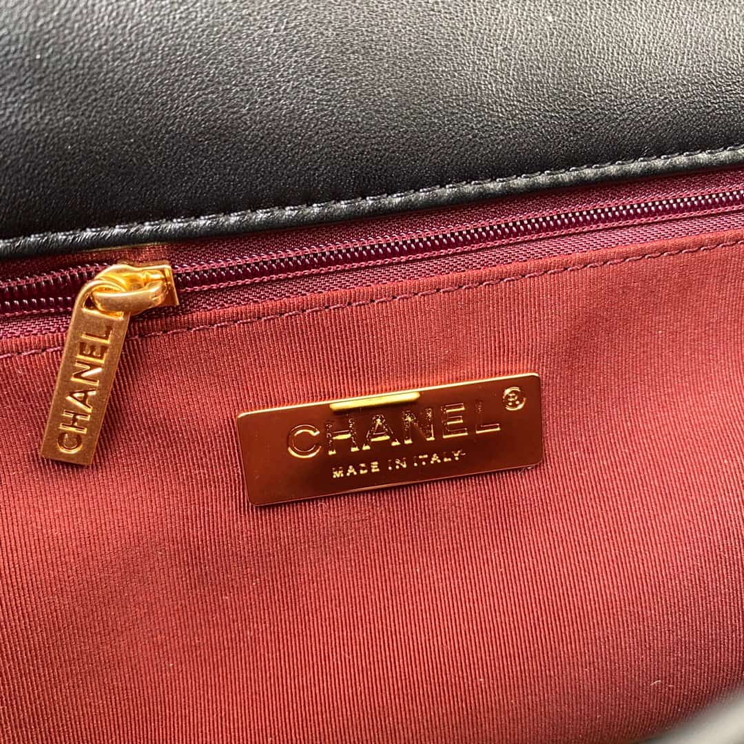 Chanel 19 Flap Bag  Lambskin Gold-Tone Silver-Tone & Ruthenium-Finish Metal Black