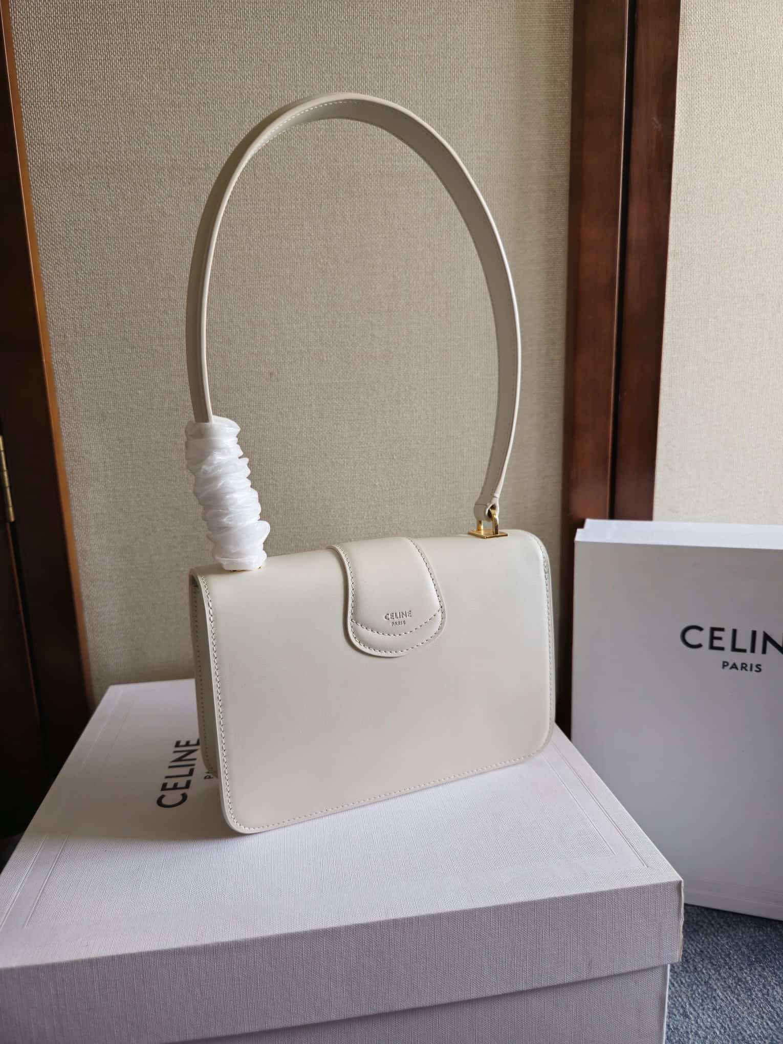 Celine Josephine Teen Bag in White Patent Calfskin High