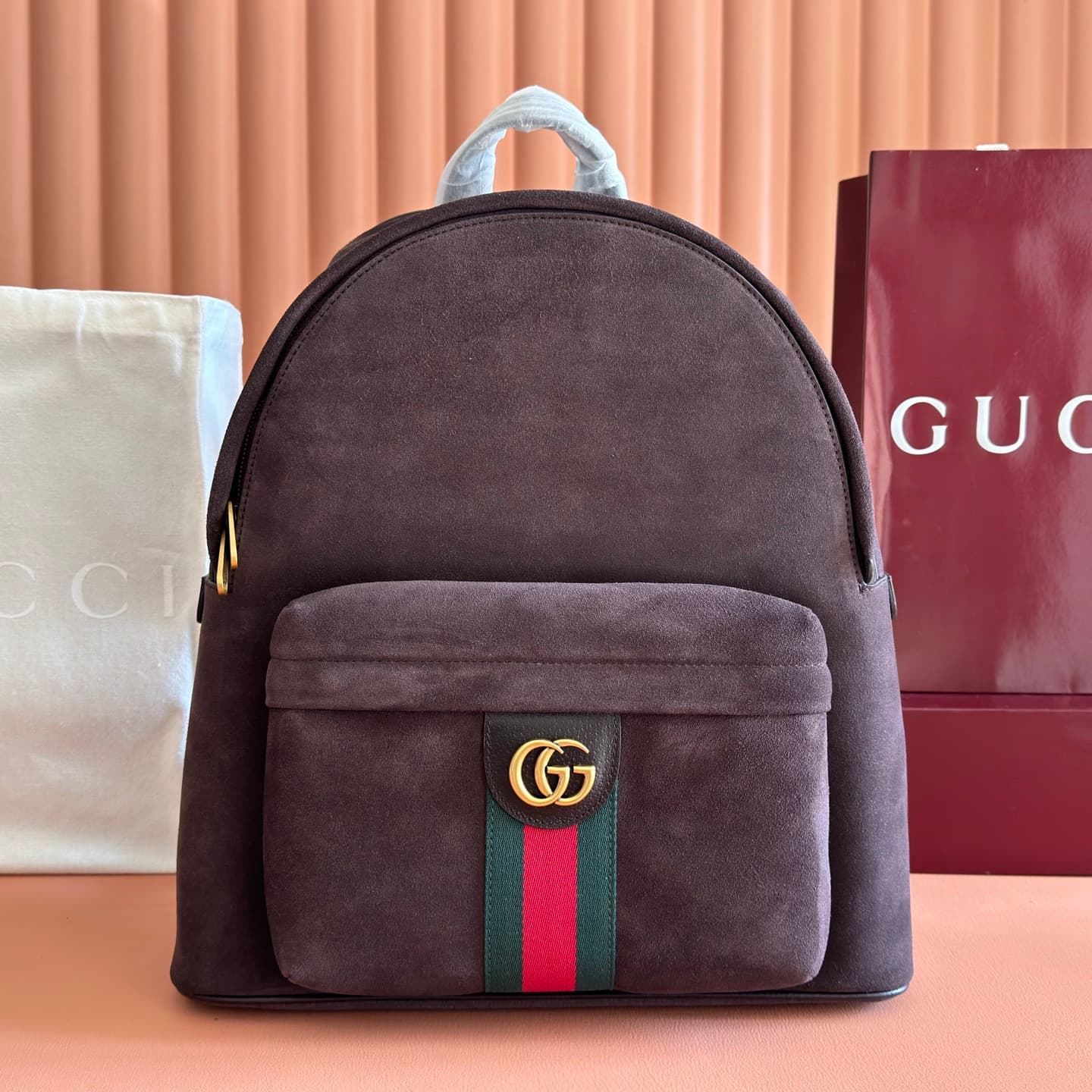 Gucci Ophidia Medium Backpack Dark Brown Lightweight Soft Suede 834466 High