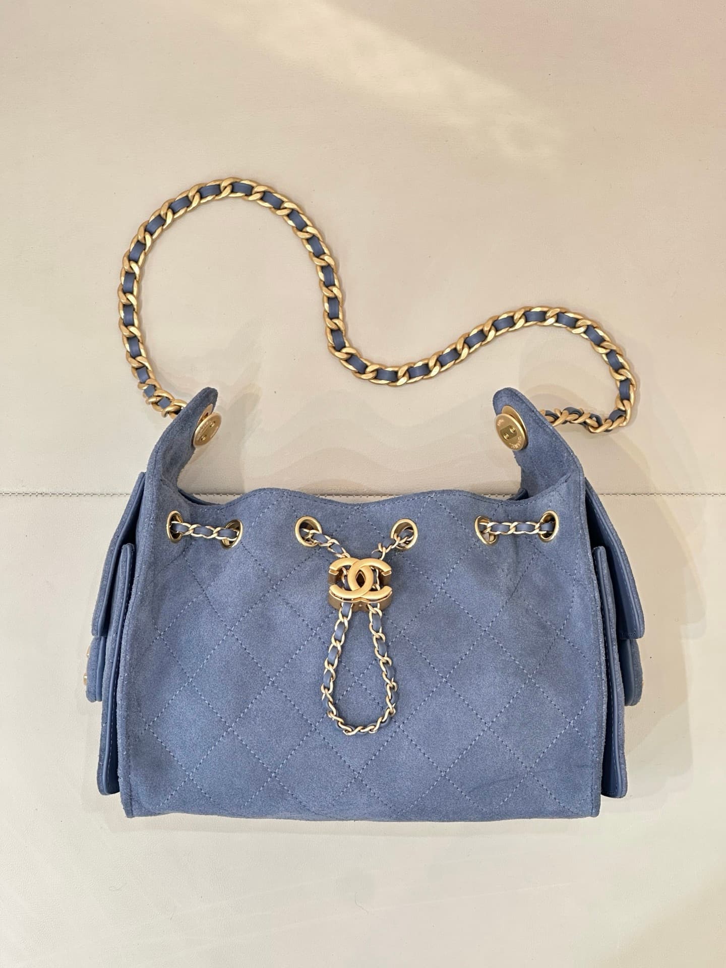 CHANEL 25 Mini Handbag AS5631 Suede &Gold-tone Metal Drak Blue TOP
