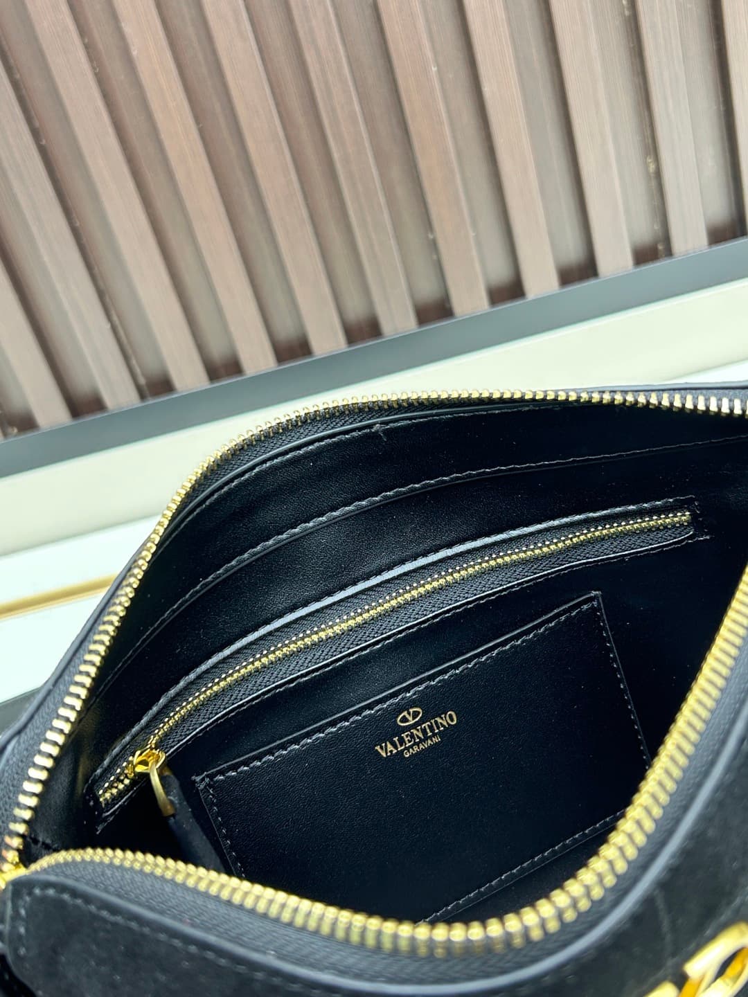 Valentino VLogo Garavani Panthea Shoulder Bag Black Suede Mid