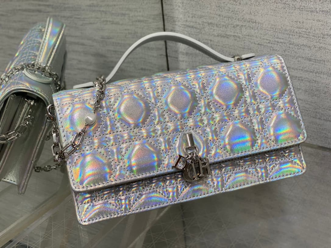 My Dior Mini Bag Iridescent Metallic Silver-Tone Cannage Lambskin High