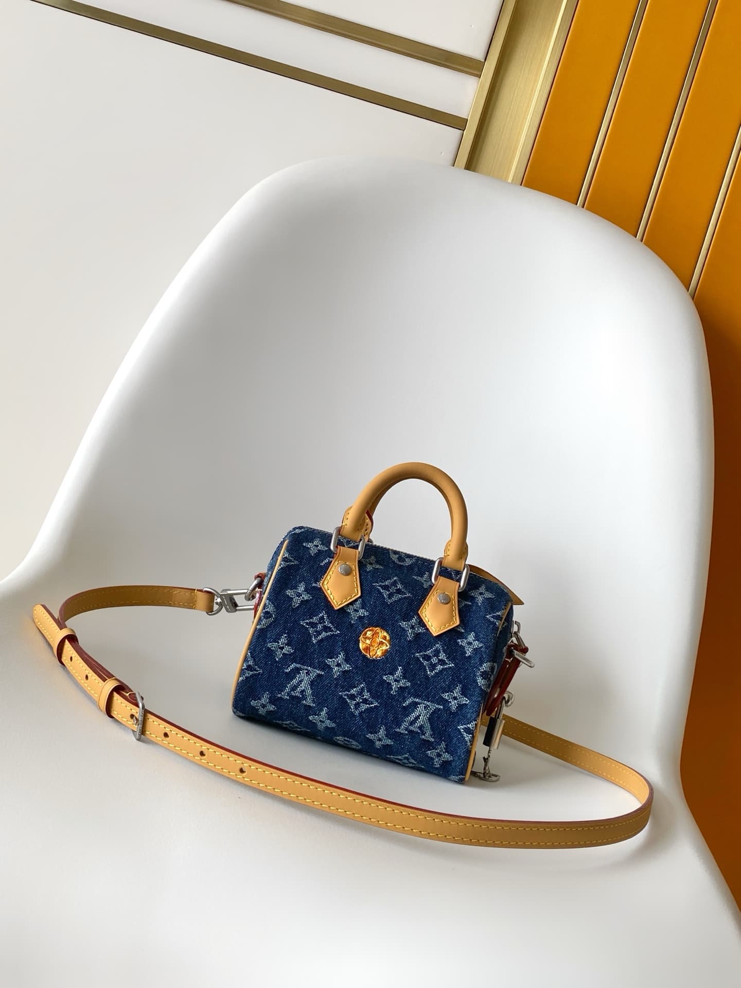 Louis Vuitton Speedy 18 Bandoulière Blue Monogram Flowers Denim M27557 High