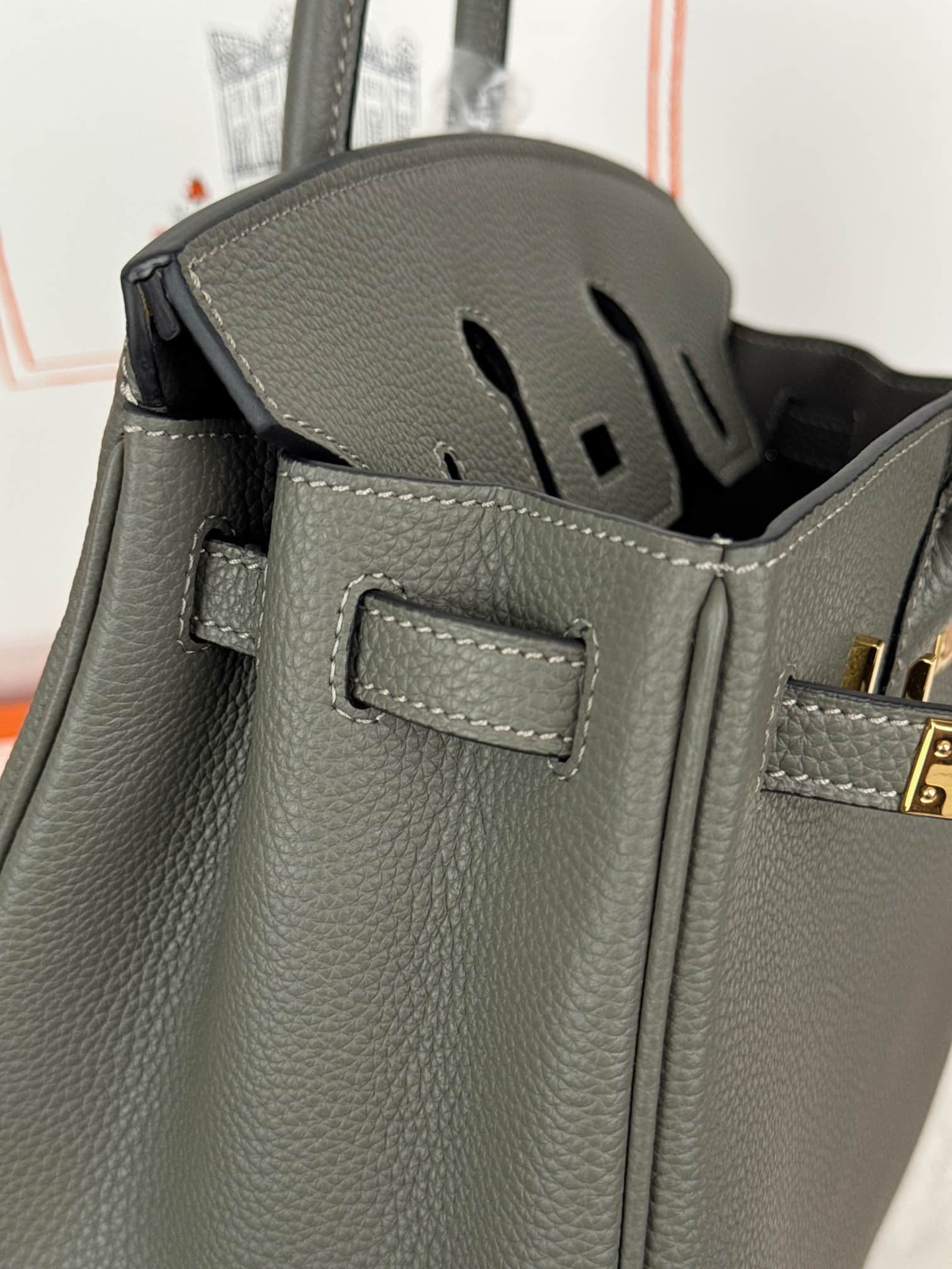 Hermes Birkin 25/30 Bag Togo Calfskin Leather Gris Meyer High