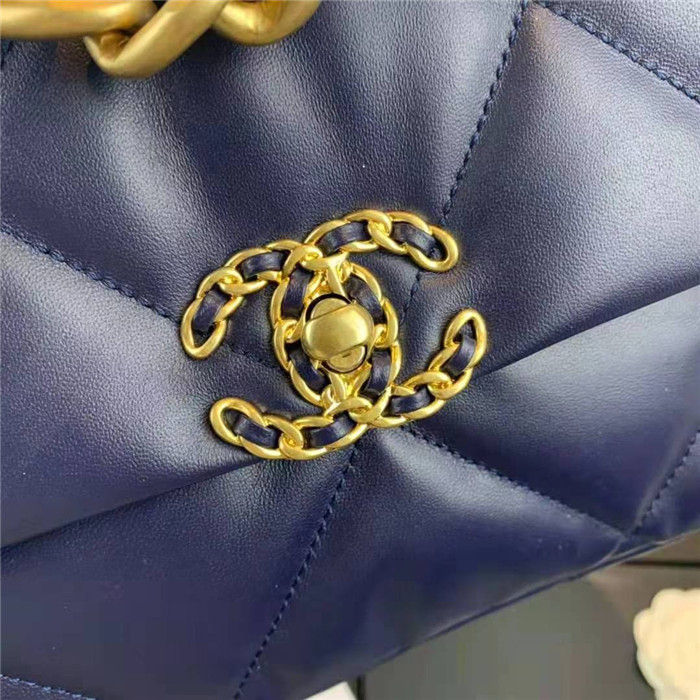 Large Chanel 19 Flap Bag Lambskin Navy High
