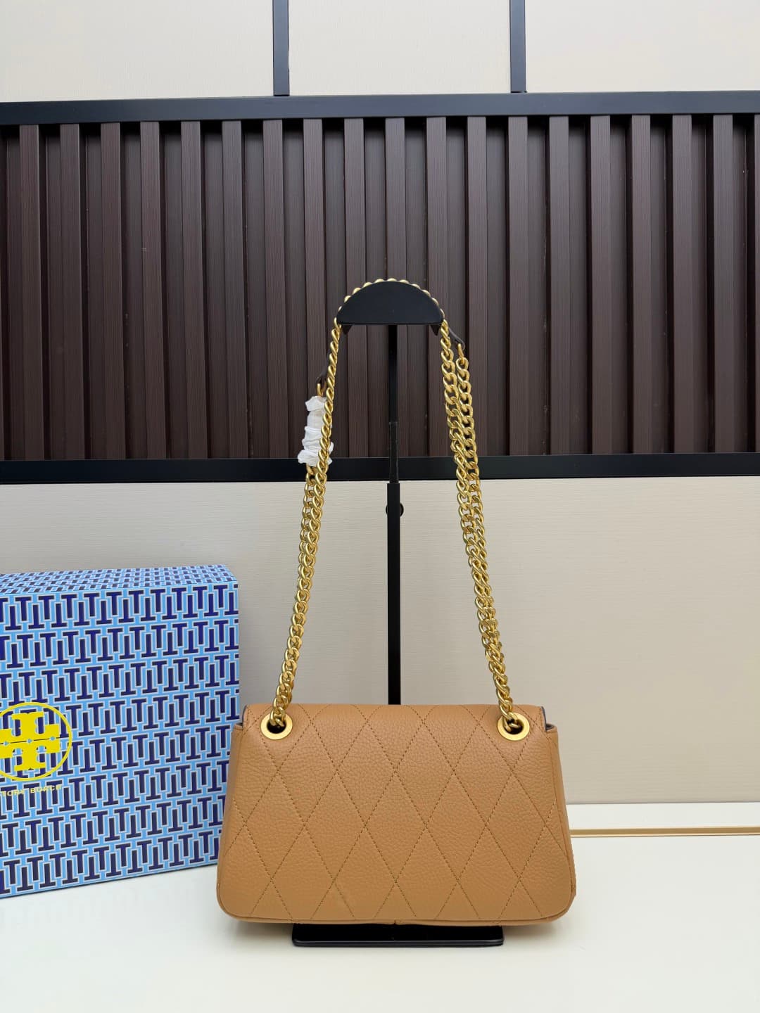 Tory Burch Charlie Small Quilted Leather Shoulder Bag Caramel High
