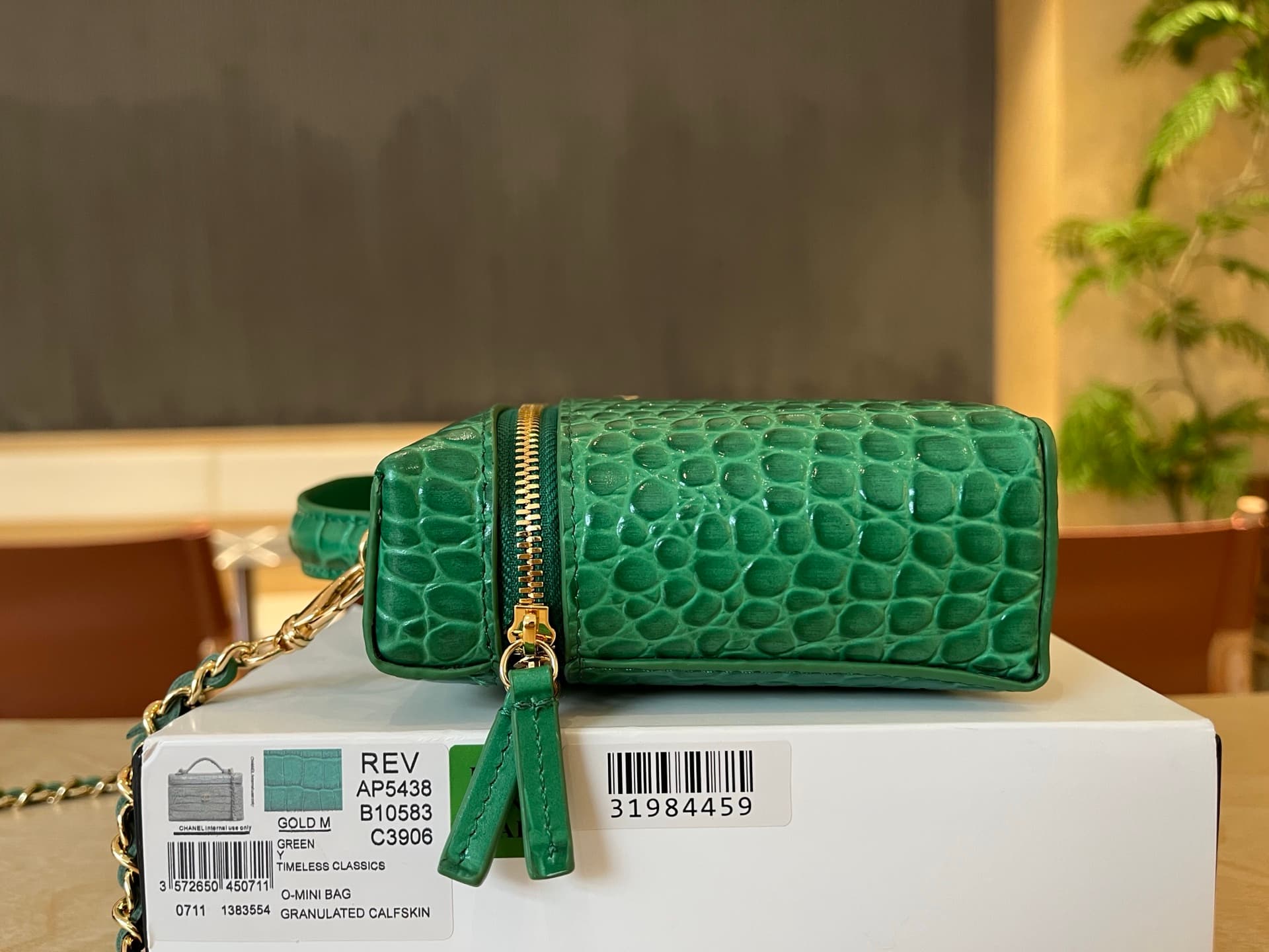 Chanel Vanity with Chain Crocodile-embossed leather& Gold-Tone Metal Green AP5438 A