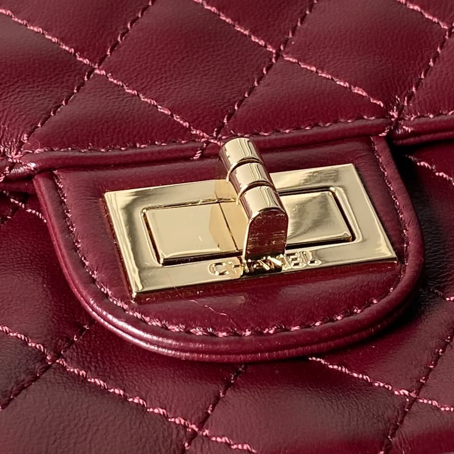 CHANEL Large 2.55 Handbag Aged Calfskin & Gold-Tone Metal & Burgundy A37587 A