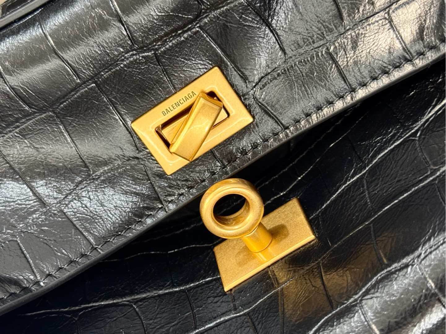 Balenciaga Rodeo Mini Bag in Black Crocodile Embossed Calfskin With Gold-Tone Metal TOP