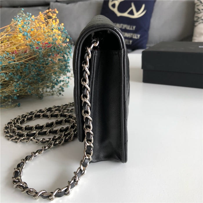 Classic Wallet on Chain A33814 Lambskin Black Gold Metal B
