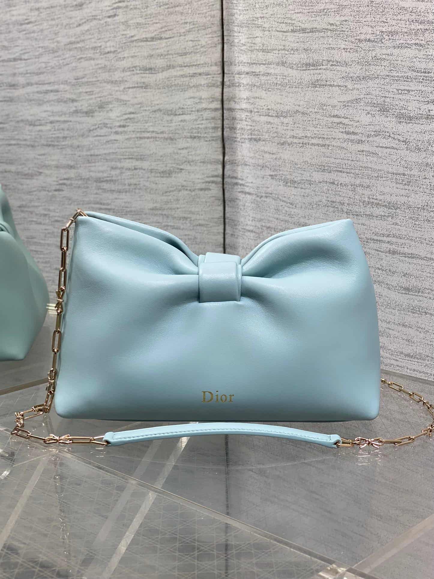 Small Dior Bow Bag Light Blue Leather High