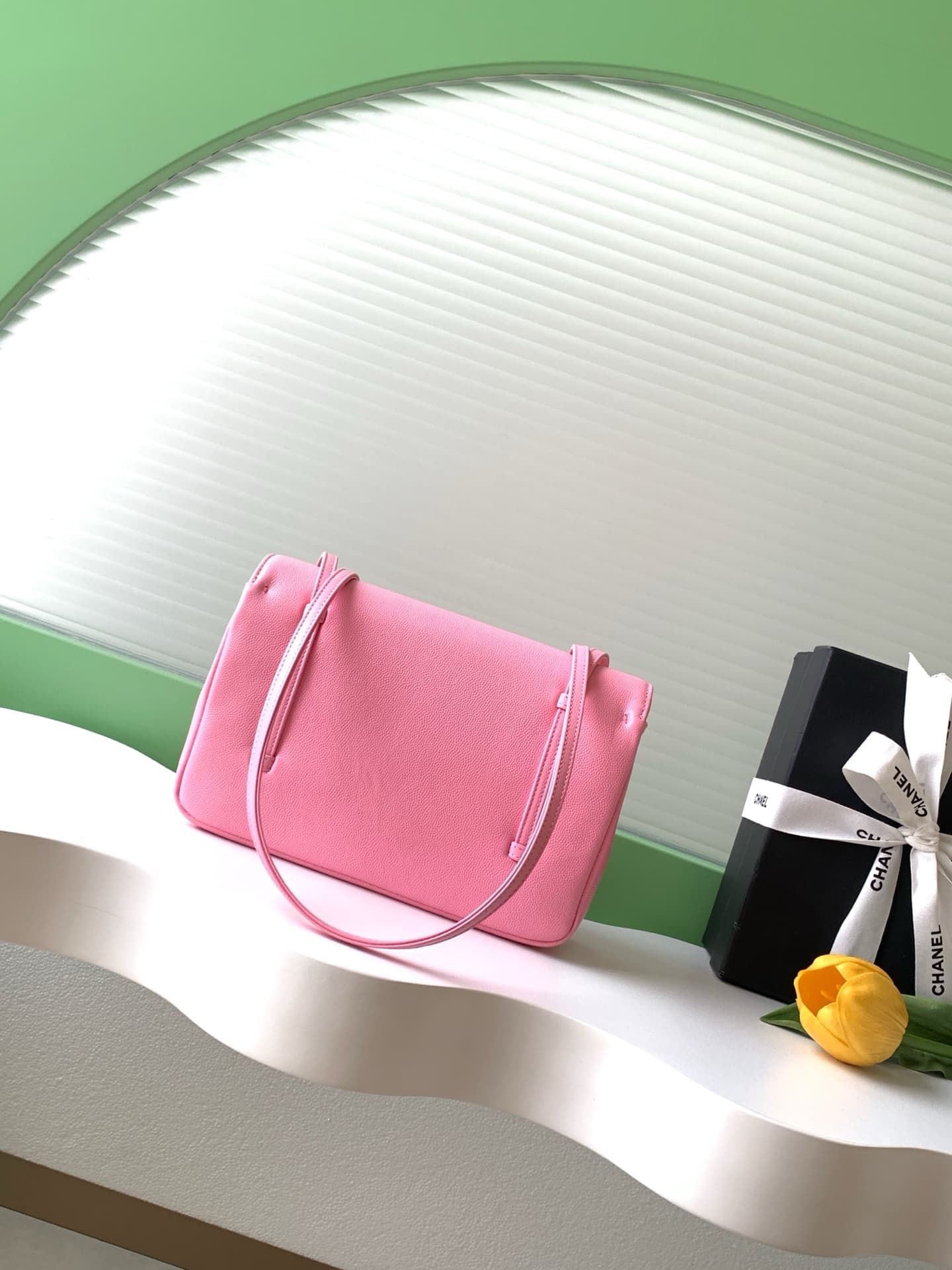 Chanel Small Flap Bag Grained Shiny Calfskin & Gold-Tone Metal AS6130 Pink High