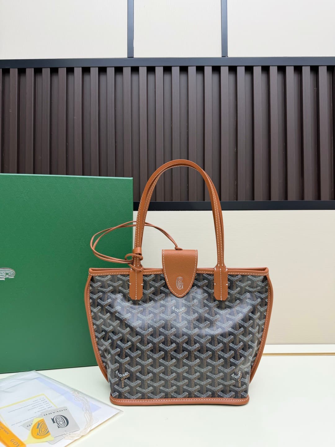 Goyard Mini Anjou Tote Goyardine Canvas with White Painted Mascot Brown High