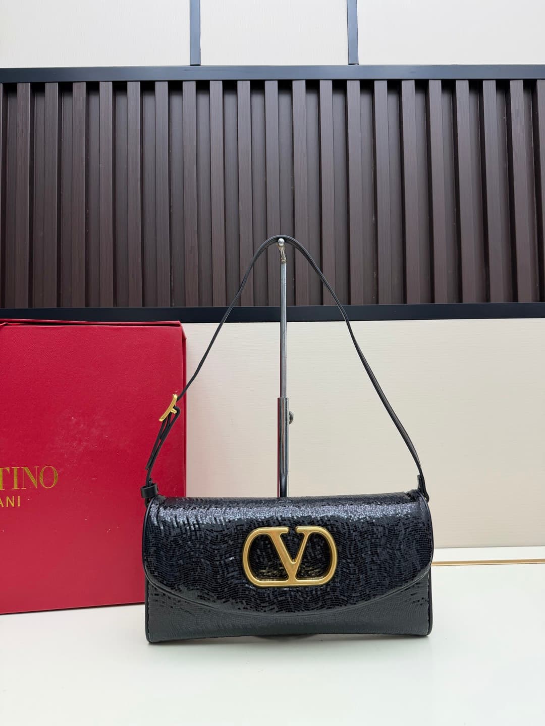 Valentino Garavani Devain Small Nappa Sequins Shoulder Bag Black High
