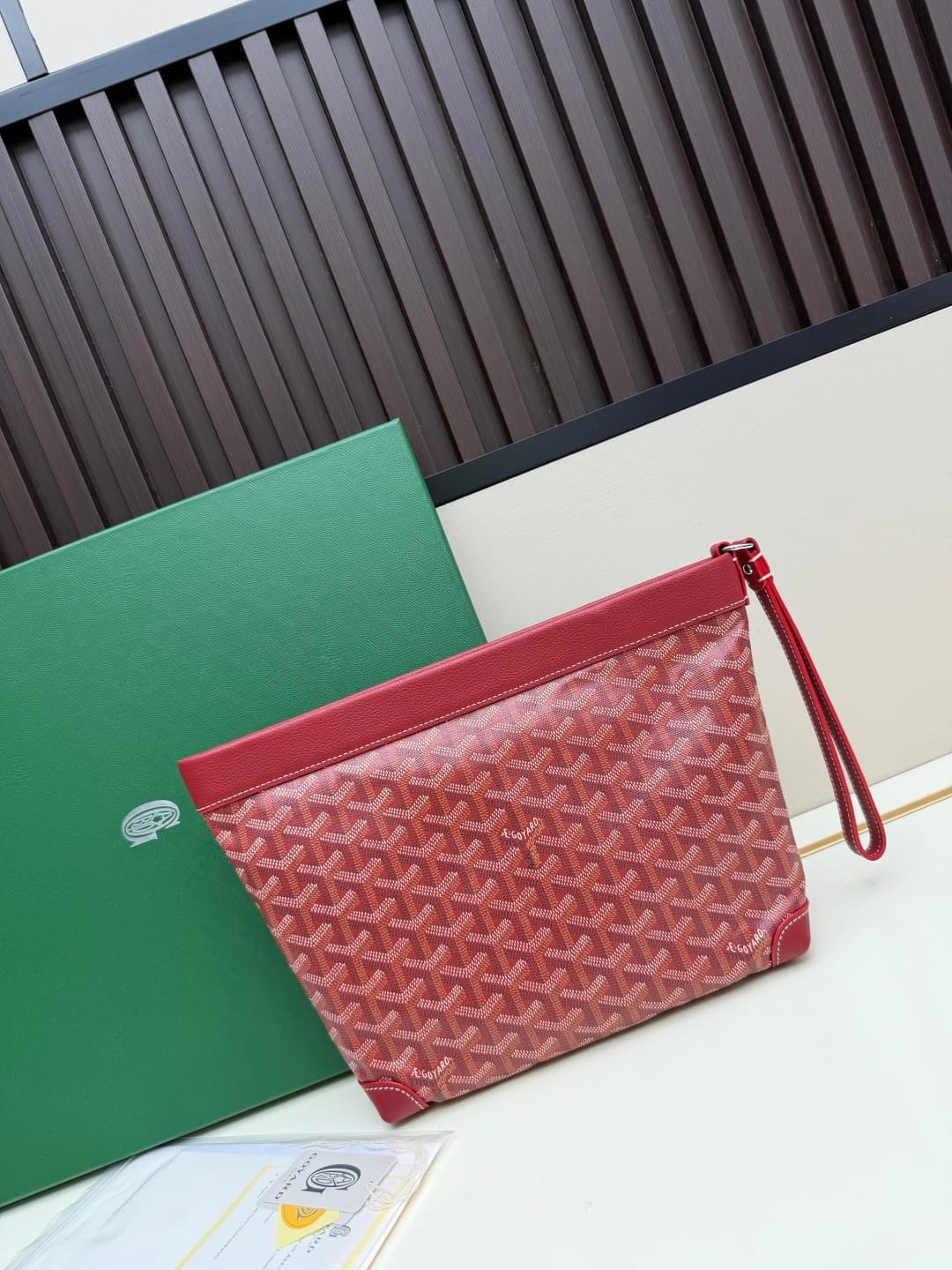 Goyard Conti pouch Goyardine canvas and Chevroches Calfskin Burgandy High
