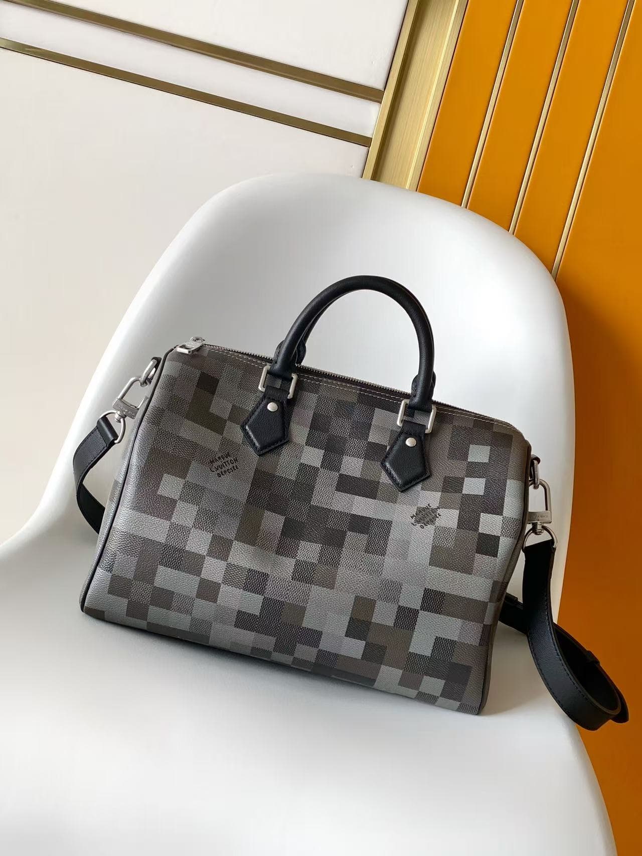 Louis Vuitton Speedy 30 Bandoulière Black Damoflage coated canvas M28977 High