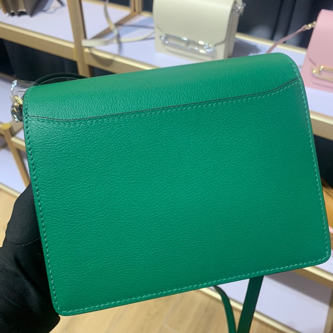 Hermes Roulis wallet in Menthe Green Calfskin Etoupe WAX Gold/Silver-Metal High
